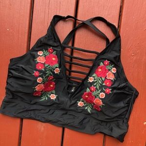 Torrid floral embroidery swim top